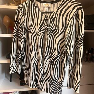 Talbots Petite Black and White Zebra Print Cardigan